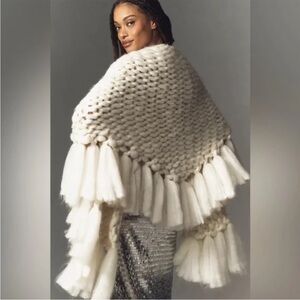 Anthropologie Cream Knit Poncho